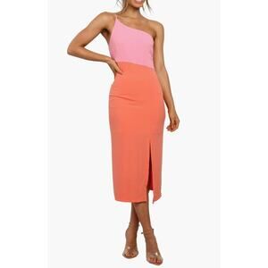Petal & Pup Pink and Orange One-Shoulder Midi Dress